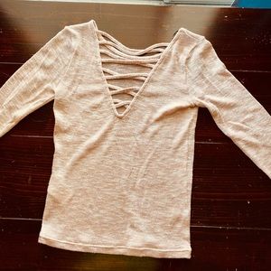 Lace Up Light Pink Long-Sleeve Tee